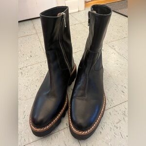 Black Suede studio Leather Boots with Zipper